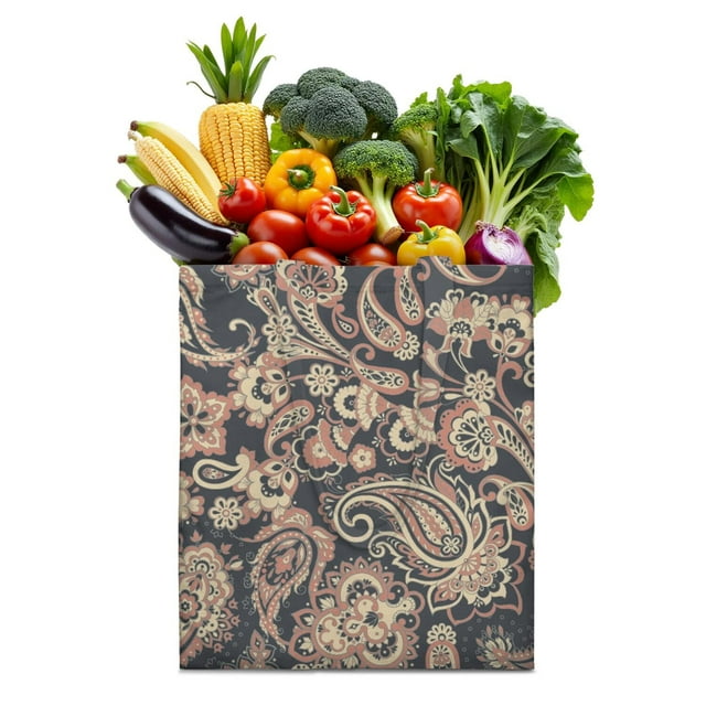 Sac Fourre-Tout Réutilisable Boho Chic - Sac d'Épicerie Pliable Vintage Paisley Grande Capacité (16x19)