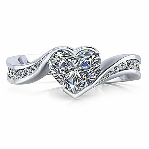 Beautiful Wedding Ring, Bypass Engagement Ring, 1.3 Ct Heart Cut Simulated Diamond, Valentine Proposal Ring, 14K White Gold Plated, Women's Ring, Anniversary Gifts For Her, Promise Ring