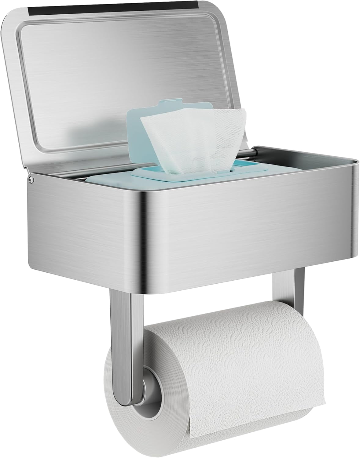 EP Toilet Paper Holder with Shelf - Flushable Wipes Dispenser & Storage Fits Any Bathroom, Keep Your Wet Wipes Hidden - Stainless Steel Wall Mount Bathroom Organizer -（Matte Black, Regular roll）