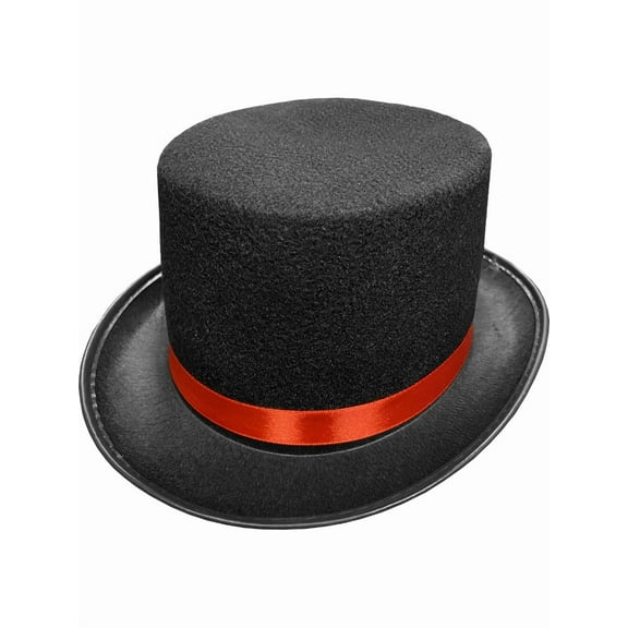 Adults Black Felt Top Hat With Red Hat Band Costume Accessory