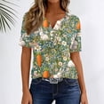 thumbnail image 5 of OIOLOYJM Womens Easter Tops 2026 Funny Bunny Graphic Henley Shirts Casual Button V-Neck Short Sleeve T Shirts Spring Fashion Clothes Green M, 5 of 6