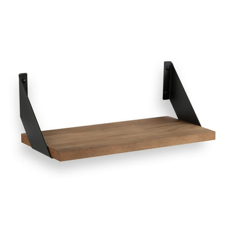 6 Foot Long Wall Shelf Wallniture 12 Inches Long Rustic Wall Mounted Floating Shelf Wood Wallnut with Black Brackets ()