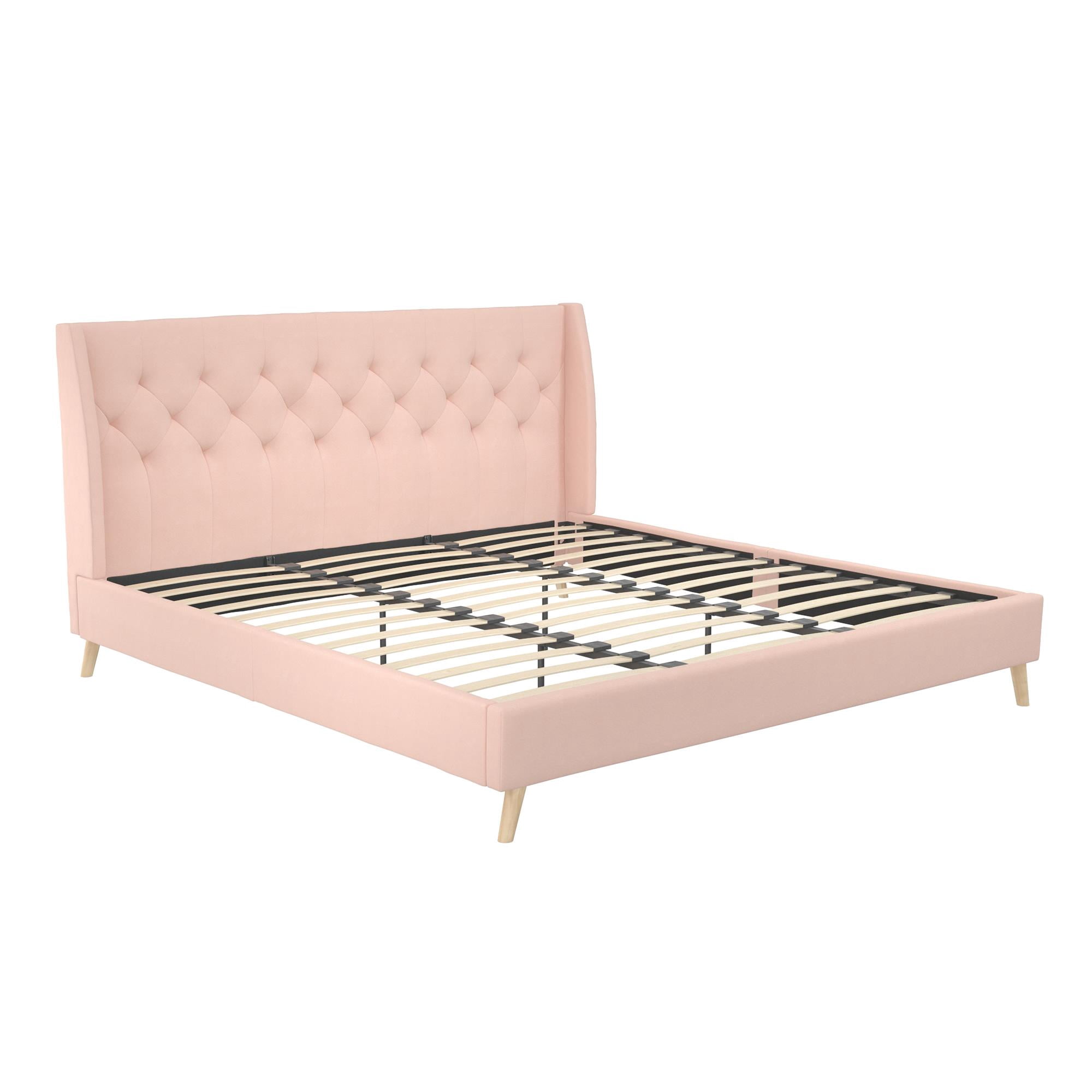 Novogratz Her Majesty Tufted Upholstered Bed Frame, King, Pink Linen