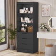 thumbnail image 2 of Black Storage Cabinet Bookcase with 3 Drawers, Tall Kitchen Pantry Bookshelf with Storage Shelves for Home Office Living Room Study, 2 of 9