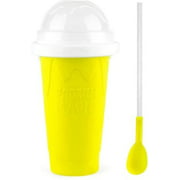 DIY Homemade Protable Smoothie Mug Freezes Drinks Cup Double Layer Frozen Magic Slushy Maker Squeeze Cup Ice Cream Fast Cooling Cup Smoothie Mug (Color : Yellow)