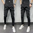 thumbnail image 4 of Pantalones ajustados de talle alto y talla grande para hombre, pantalones con trenzas para hombre, ropa informal fina vintage, ropa de vestir de primera calidad, 4 of 5