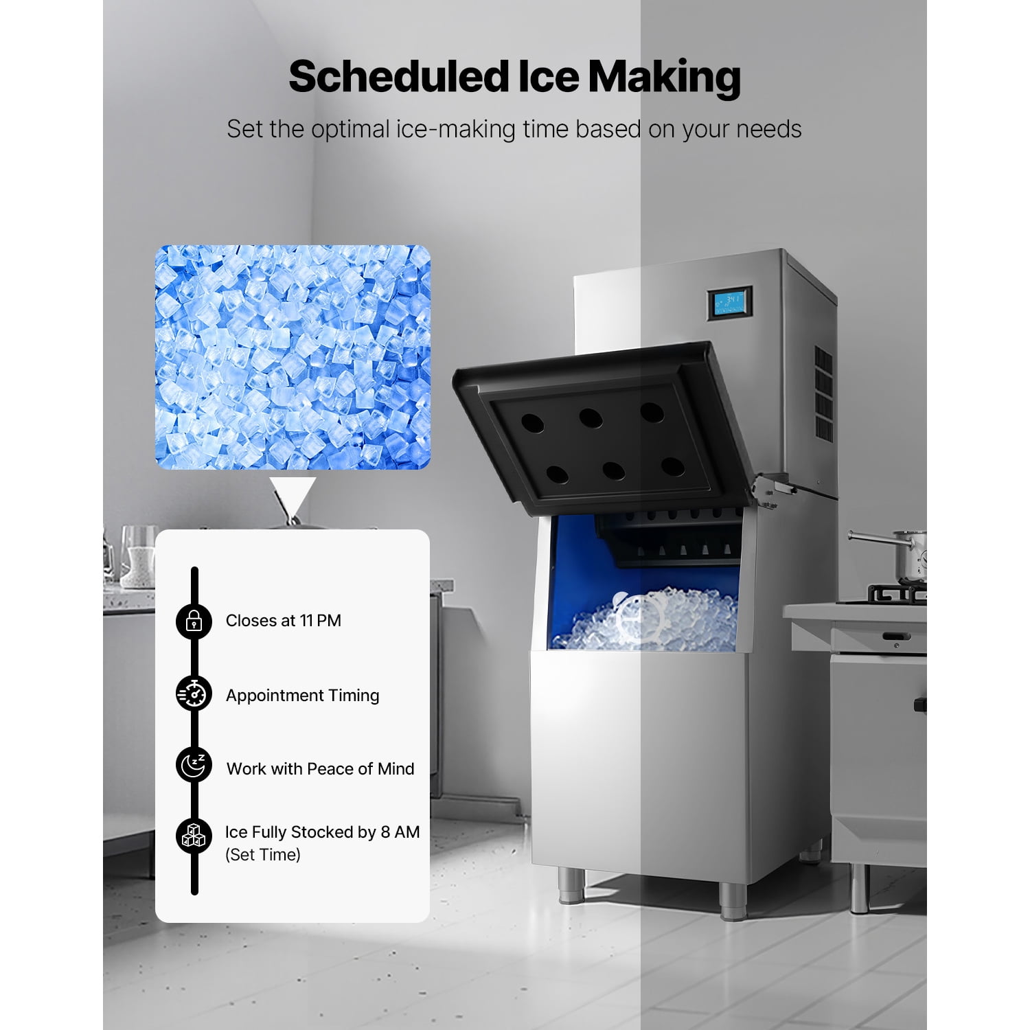 KFFKFF Commercial Ice Maker Machine, 360LBS/24H Ice Production with 250LBS Storage Capacity, Automatic Self-Cleaning Ice Maker with Touchscreen for Bars, Cafes, Restaurants, and Businesses