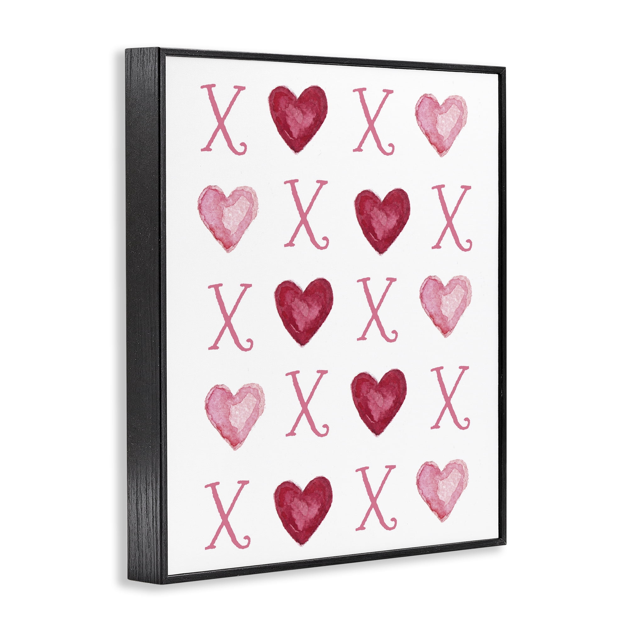 Stupell Industries Pink XOXO Hearts Holiday Painting Black Framed Art Print Wall Art, 11 x 14
