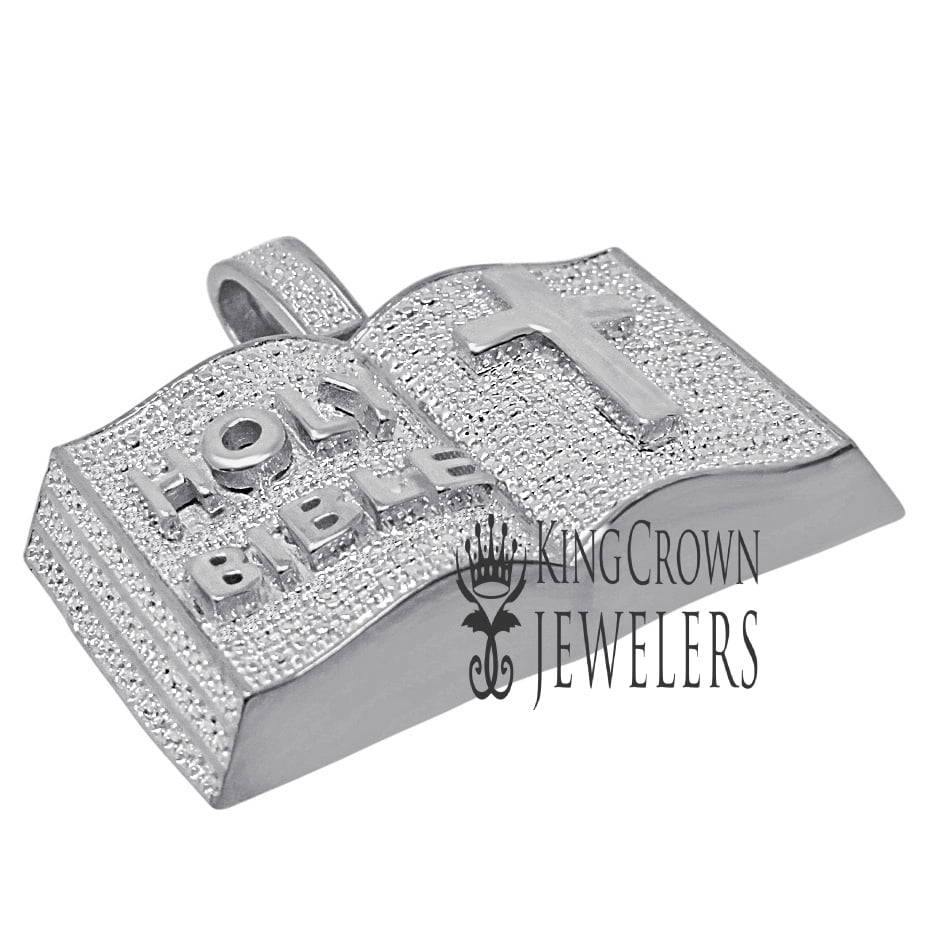 King Crown Jewelers Genuine Real Diamond Open Holy Bible Book Cross
