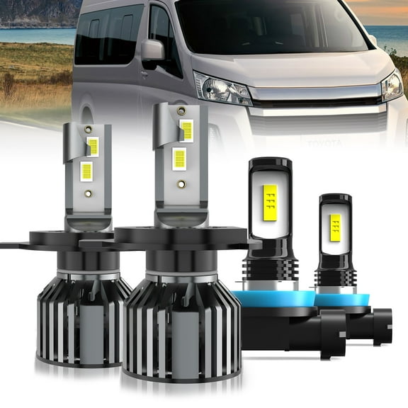 LECCIBUB LED Headlight Bulbs Compatible With Toyota hiace 2007-2015 & 2020,9003 High Low Beam   H11 LED Fog Light Bulb,6500K White,Plug and Play,Pack of 4