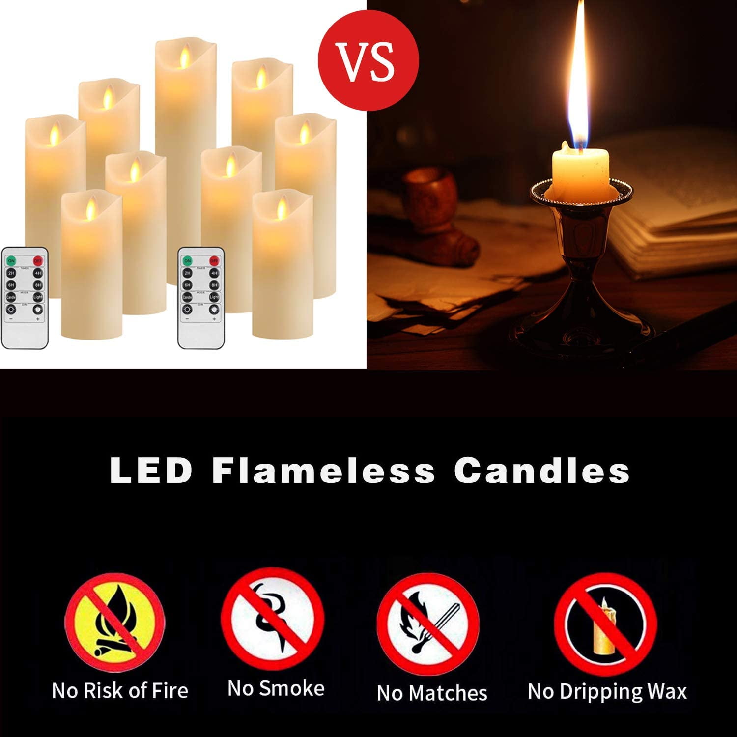 OSHINE Flameless Candles 9 pack LED Lights Moving Wick Real Wax Ivory Electric Candles Pillar Battery Candles Flicker Lights Votive Flames Remote Control with Timer 300+ Hours Halloween