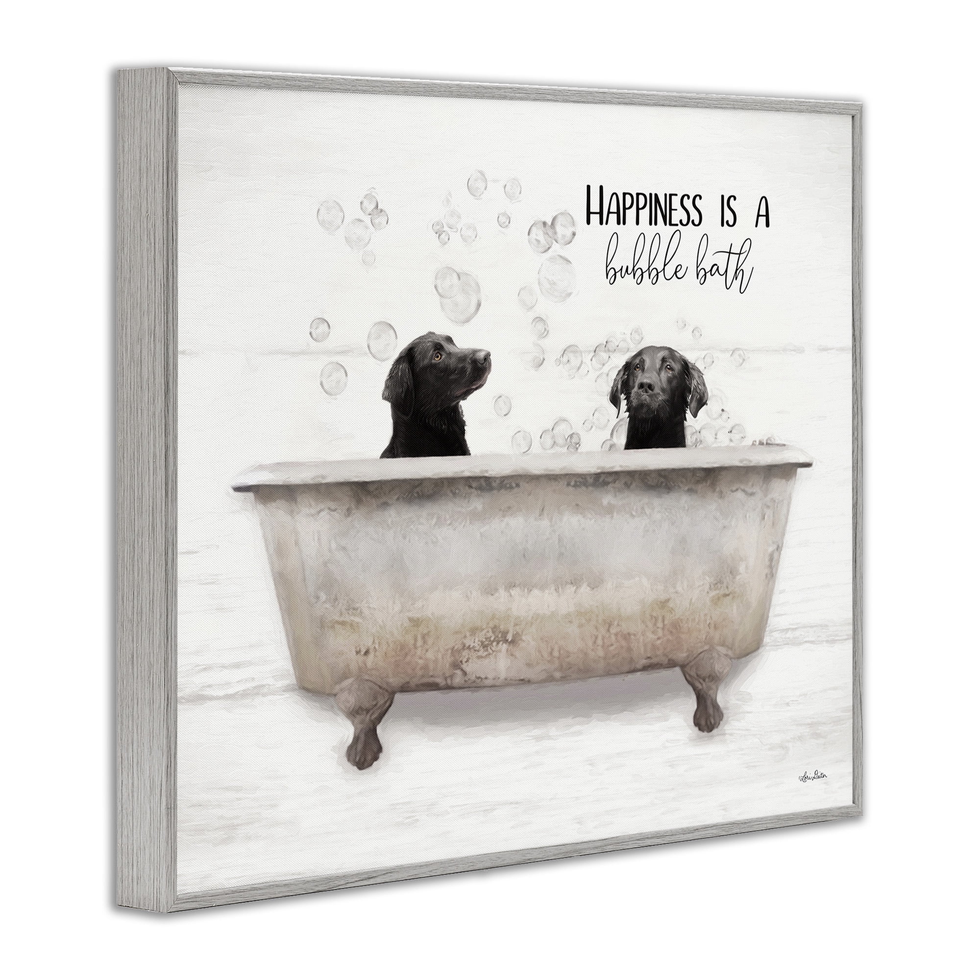 Stupell Industries Animal Bathroom Happy Dogs Animals & Insects Painting Gray Framed Art Print Wall Art, 30 x 24