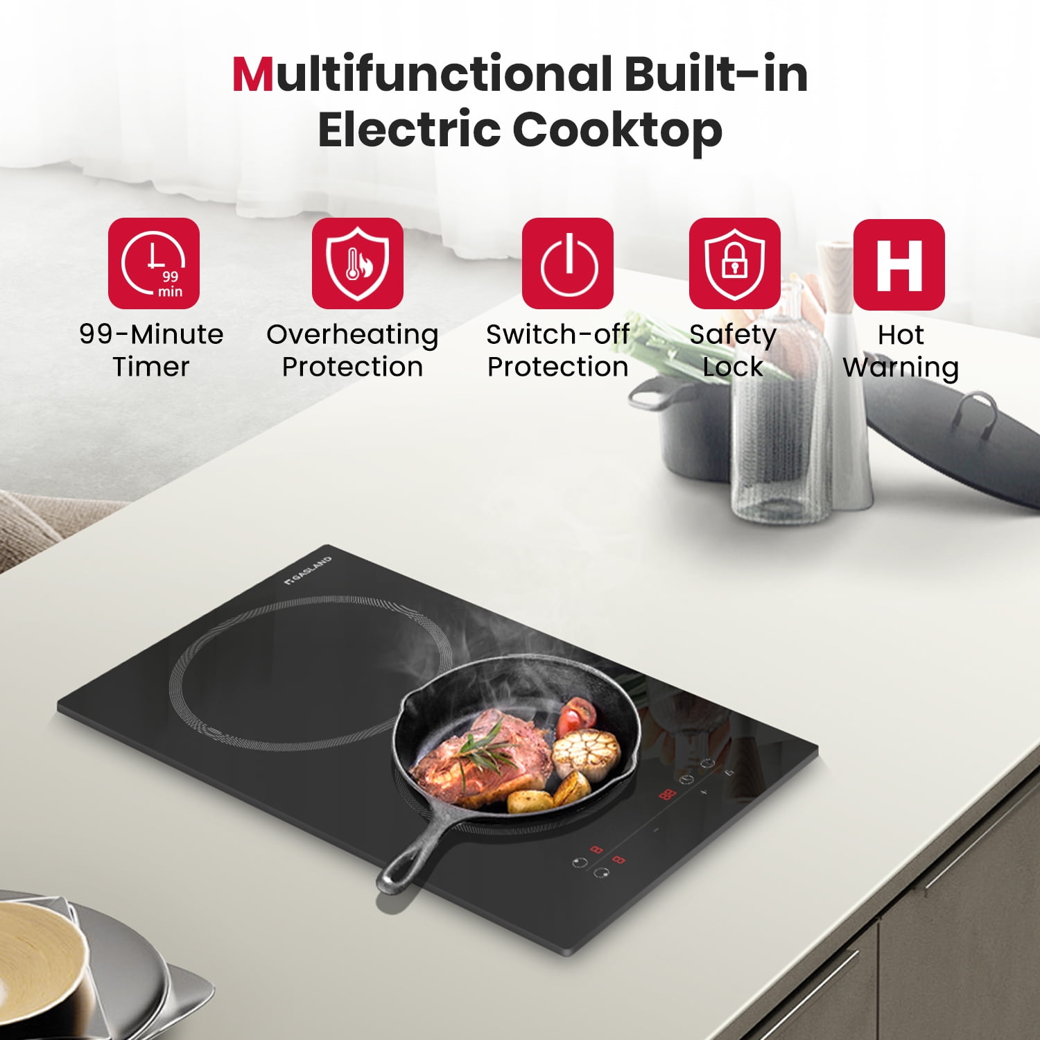 GASLAND 12-Inch 2-Burner Built-in Electric Ceramic Cooktop, ETL, 240V, 3000 W, CH30BF