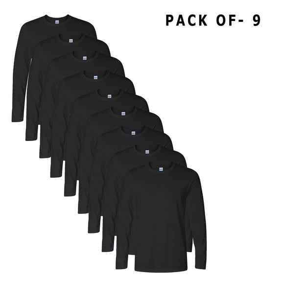 Gildan - Men's Softstyle Long Sleeve T-Shirt Made with 4.5 Oz./yd² (Us) 100% Ring-Spun Cotton, 30 Singles | Pack of 9 | Size S - Black Color Tee