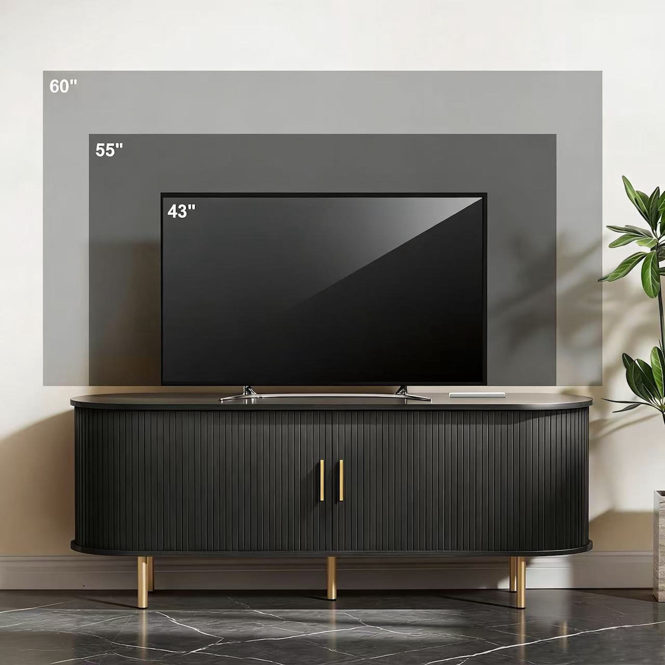 Aisword 55 Inch TV Stand with Power Outlet for TVs up to 60 Inch, Entertainment Center with Storage and Adjustable Shelves, Media Console with Sliding Doors for Living Room, Black
