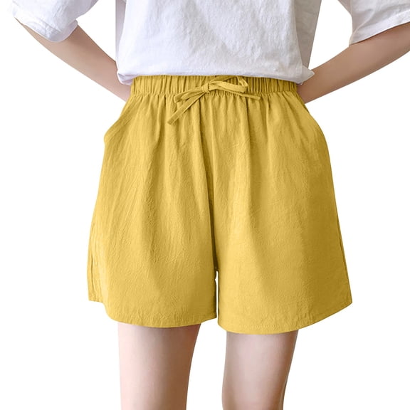 Shorts for Women Large Size Wide Leg Three Point Pocket Loose Cotton Linen Casual Sports Shorts