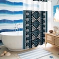 thumbnail image 5 of No Hook Shower Curtain, Navy Blue Boho Shower Curtains for Bathroom with See Through Top Window, Geometric Vintage Abstract Art Ethnic Tribe Waterproof & Washable Bath Curtain Small Stall 36"x78", 5 of 9