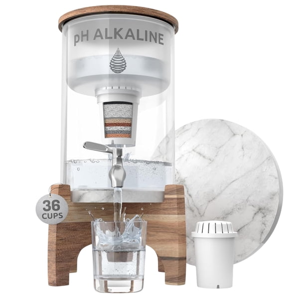 Dispensador De Filtro De Agua Alcalino De Vidrio Con Recarga De Ph - Sistema De Filtro De Agua Para Encimera - Jarra Purificadora De Agua Alcalina - Filtración De Agua Potable Pura De Alto Ph - 8,5 L/