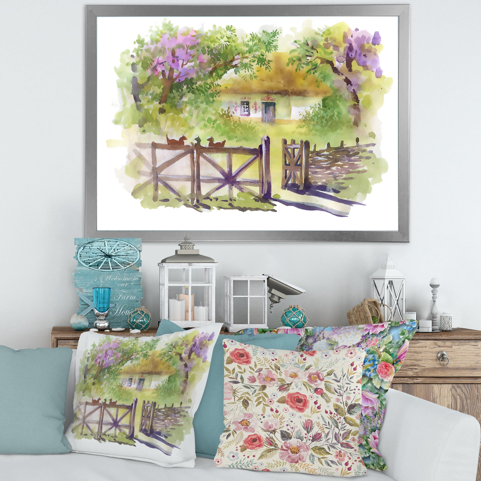 Designart 'Impression of Rustic Cottage In The Woods' Traditional Framed Art Print