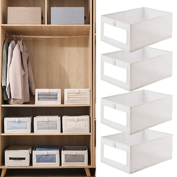 Lumikrypt 4Pack Linen Closet Storage Bins, Foldable Closet Organizer Bins with Clear Window, Wardrobe Storage Box Closet Organizers Baskets for Cabinet, Closet, Bathroom