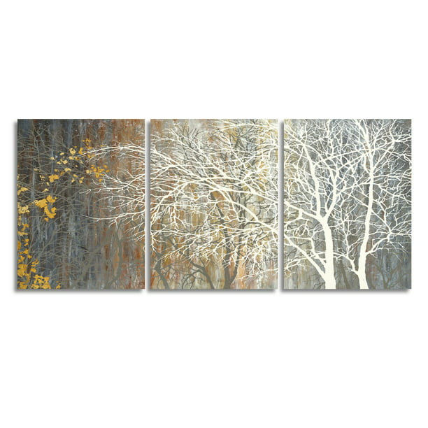 Yihui Arts Brown Canvas Wall Art 3 Panels Tree Couples Painting for ...