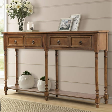 Extra Long Console Tables Top Knobs Accent Table, Sofa Table with Drawers Console Tables for Entryway with Drawers and Long Shelf Rectangular Solid Wood (Antique Walnut) ()