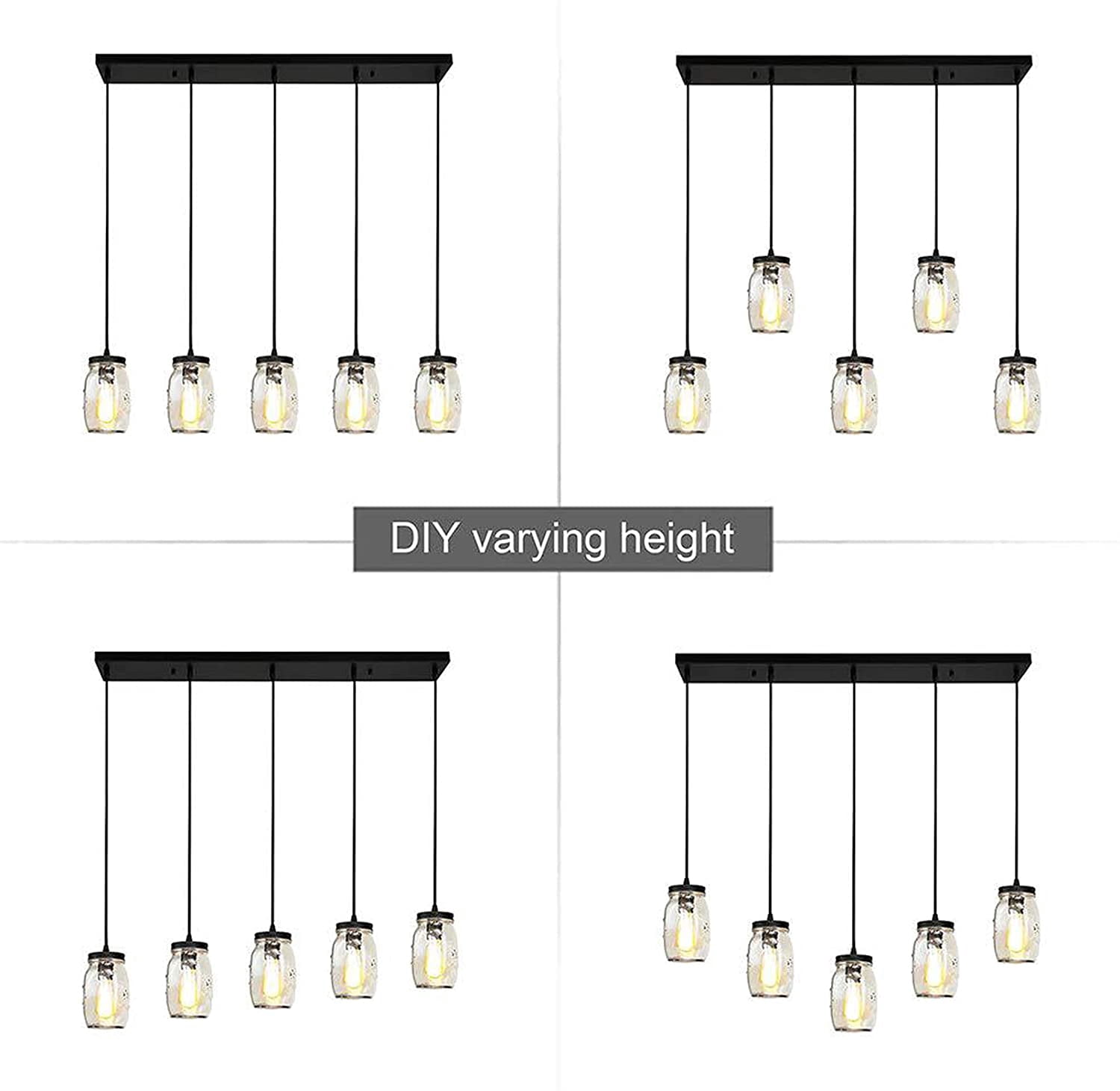 FETCOI Vintage Farmhouse Mini Pendant Light Fixture 5-Light Indoor Glass Hanging Ceiling Lights