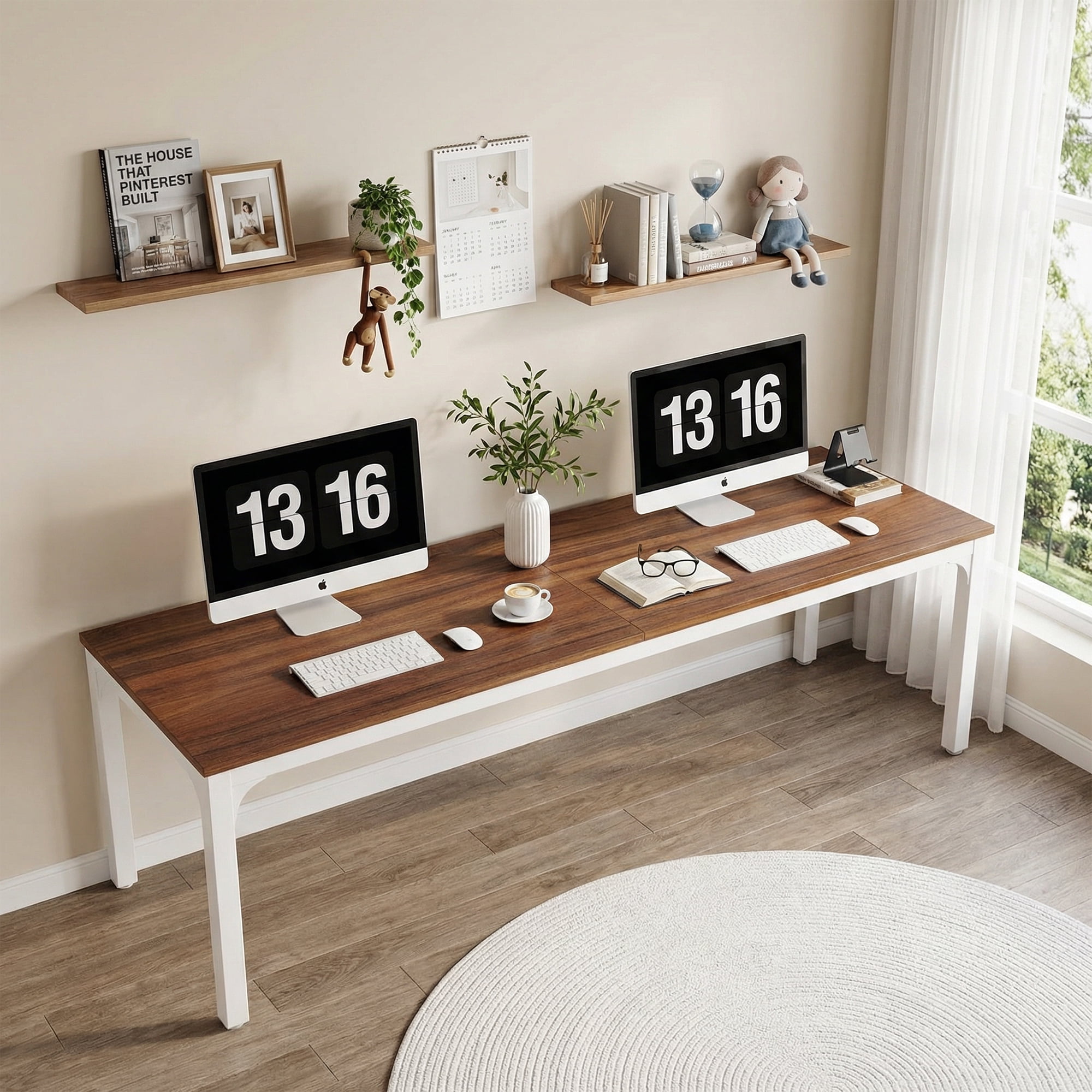 MAYEERTY 78.7" Extra Long Industrial Double Workstation Desk, 2-Person Home Office Desk with Heavy-Duty Metal Frame, 200lbs Capacity MDF Tabletop