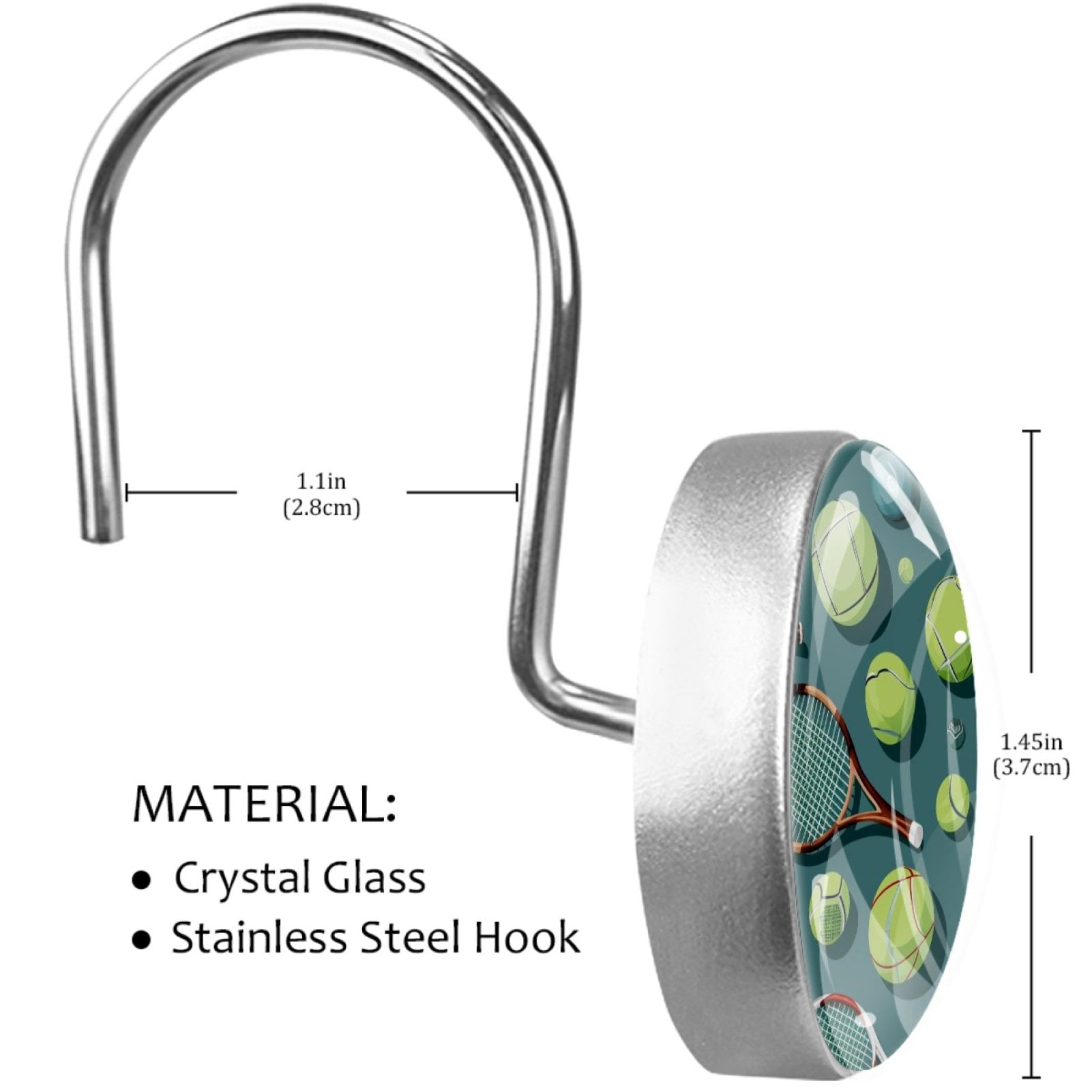 HemaKayy 12 Pcs Decorative Shower Curtain Hooks - Stainless Steel Rings for Bathroom Décor - Easy Glide & Secure Hold - Perfect Decoration for Bathroom Shower Rods - Tennis Balls