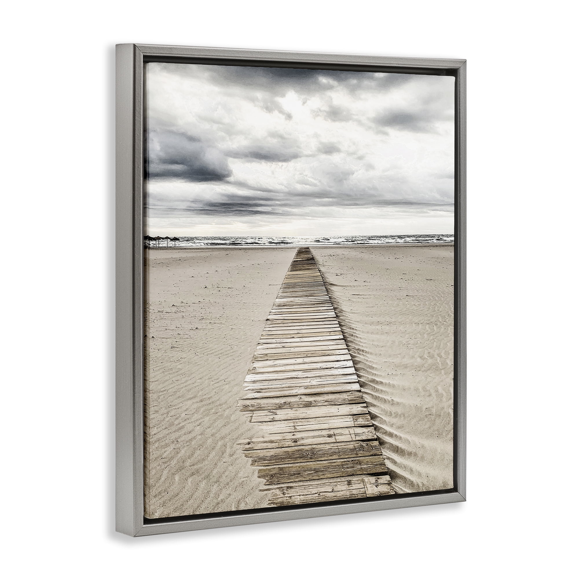 Stupell Industries Sand Covered Boardwalk Landscape Photography Gray Floater Framed Canvas Art Print Wall Art, 17 x 21
