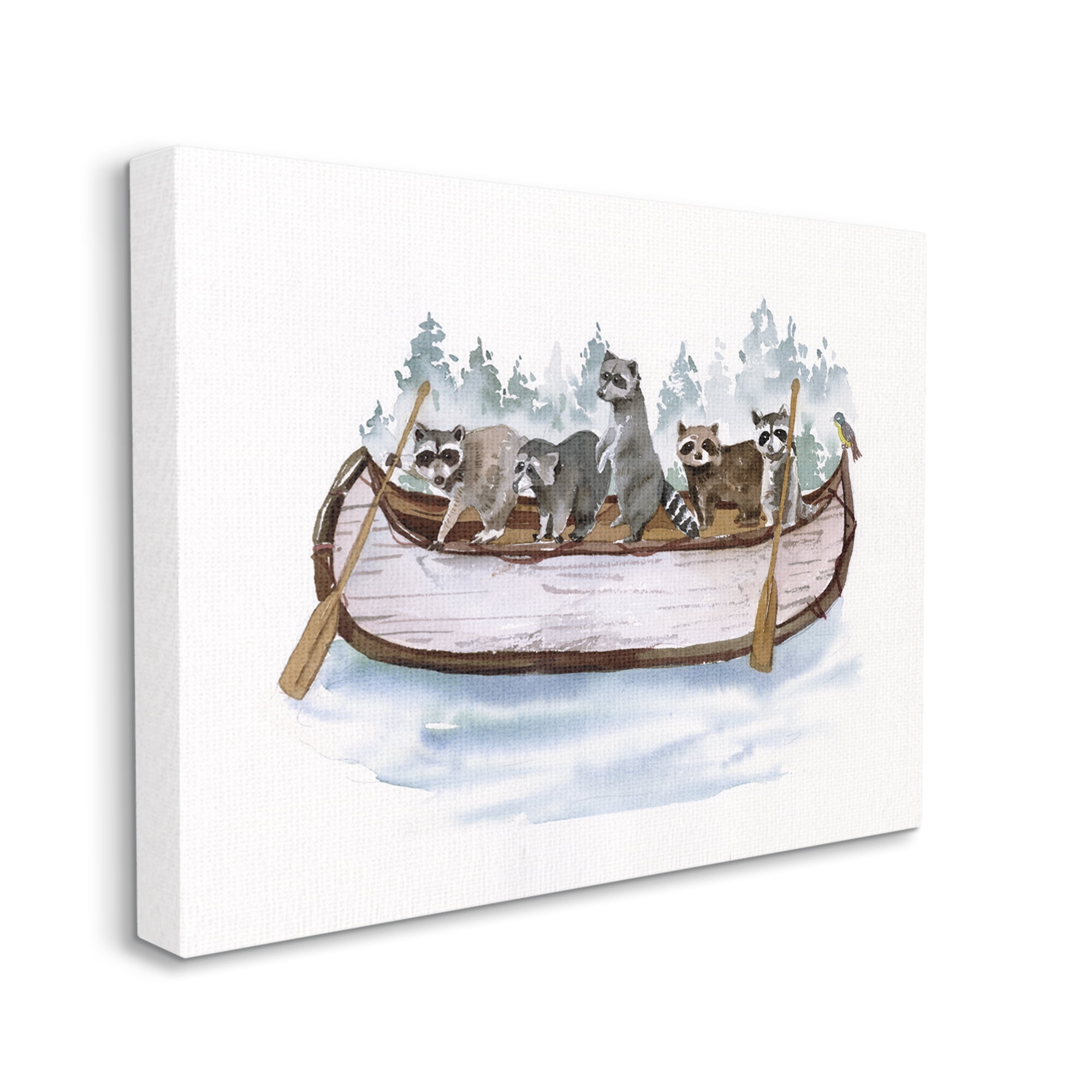 Stupell Industries Raccoons on Rowboat Animals & Insects Painting Gallery Wrapped Canvas Art Print Wall Art, 40 x 30