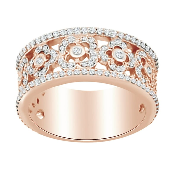 AFFY 0.75 Ct Round Shape White Diamond Etruscan Anniversary Band Ring In 14K Solid Rose Gold By