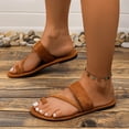 thumbnail image 6 of THDHVS Brown Sandals Women,Women Sandals,Women's Slide Sandals Flat Toe Ring Thongs with Strap for Summer Brown 9, 6 of 7