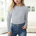 thumbnail image 2 of idosla Girls Long Sleeve Shirts Crewneck Ruched Side Slim Fit Tops Ribbed Knit Casual Tee Shirt 4-15 Years (Grey, 11-12 Years), 2 of 7