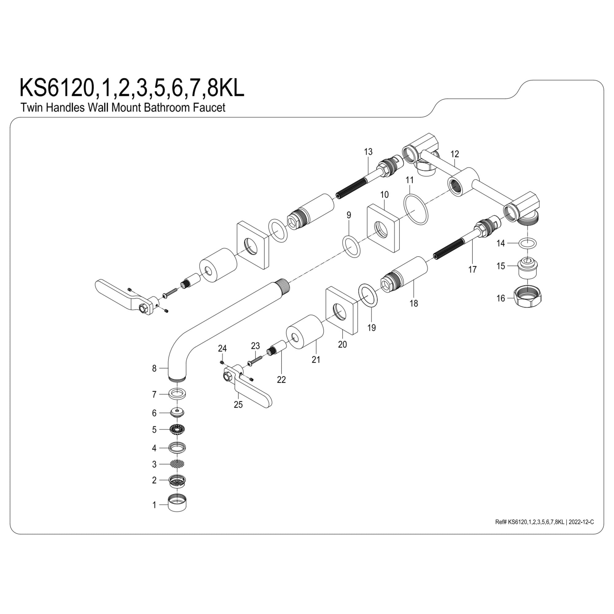 Kingston Brass KS6120KL Whitaker Double-Handle Wall Mount Bathroom Faucet, Matte Black