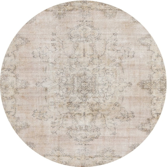 Ahgly Company Machine Washable Indoor Round Traditional Tan Brown Area Rugs, 3' Round