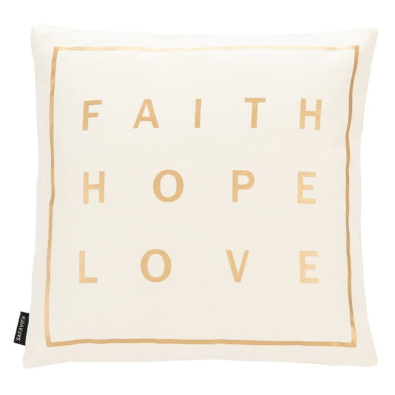 SAFAVIEH Faith Hope Love Throw Pillow, 18" x 18", Beige/Gold