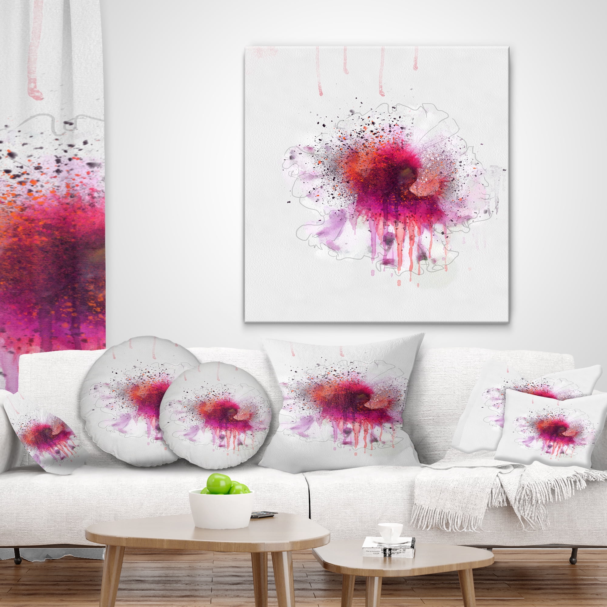 Designart Stylish Pink Watercolor Flower - Floral Throw Pillow - 18x18