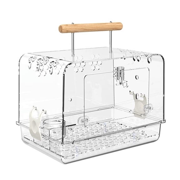Acrylic Transparent Portable Cage for Parrots with Wooden Handle Standable Equipped Escape Proof Latch