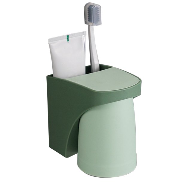 Porta cepillos magnético de pared sin perforación en color verde oscuro, diseño invertido para drenaje rápido y antideslizante. Espacio adicional para organizar artículos de baño, fácil instalación