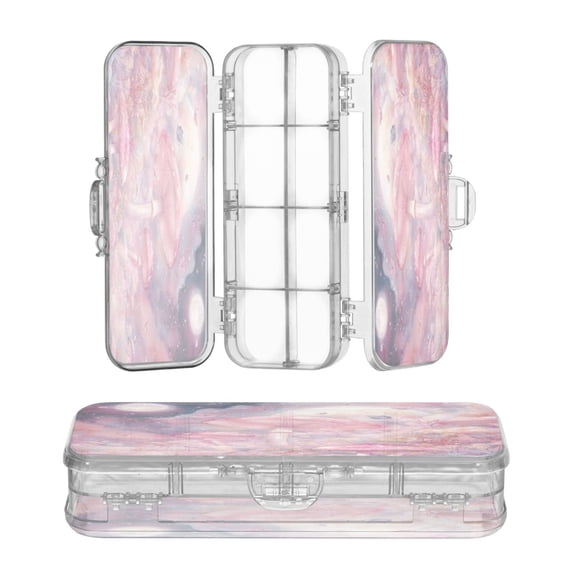 Wobogo Pink Mushroom Butterfly Clear Pencil Case Plastic Pencilboxes Stackable Design Study Materials for Classroom Office