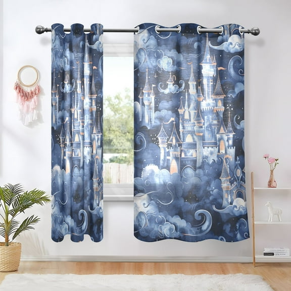 Fairy Castle Blackout Curtains 63 inch Length 2 Panels Window Decoration Curtains for Bedroom Living Room