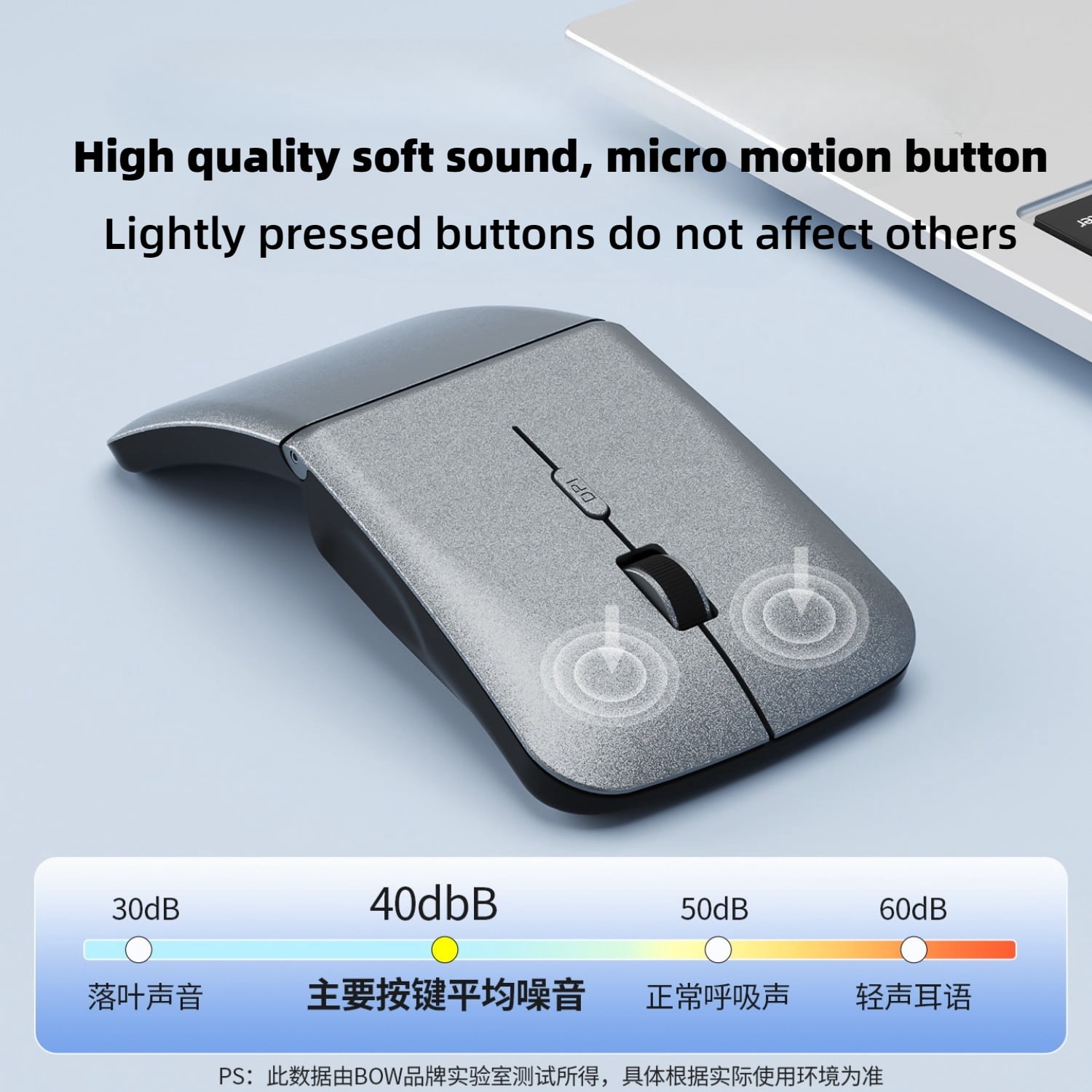 BOW Foldable Bluetooth Mouse, Portable Rechargeable Travel Mouse for Laptop MacBook Tablet Smartphone