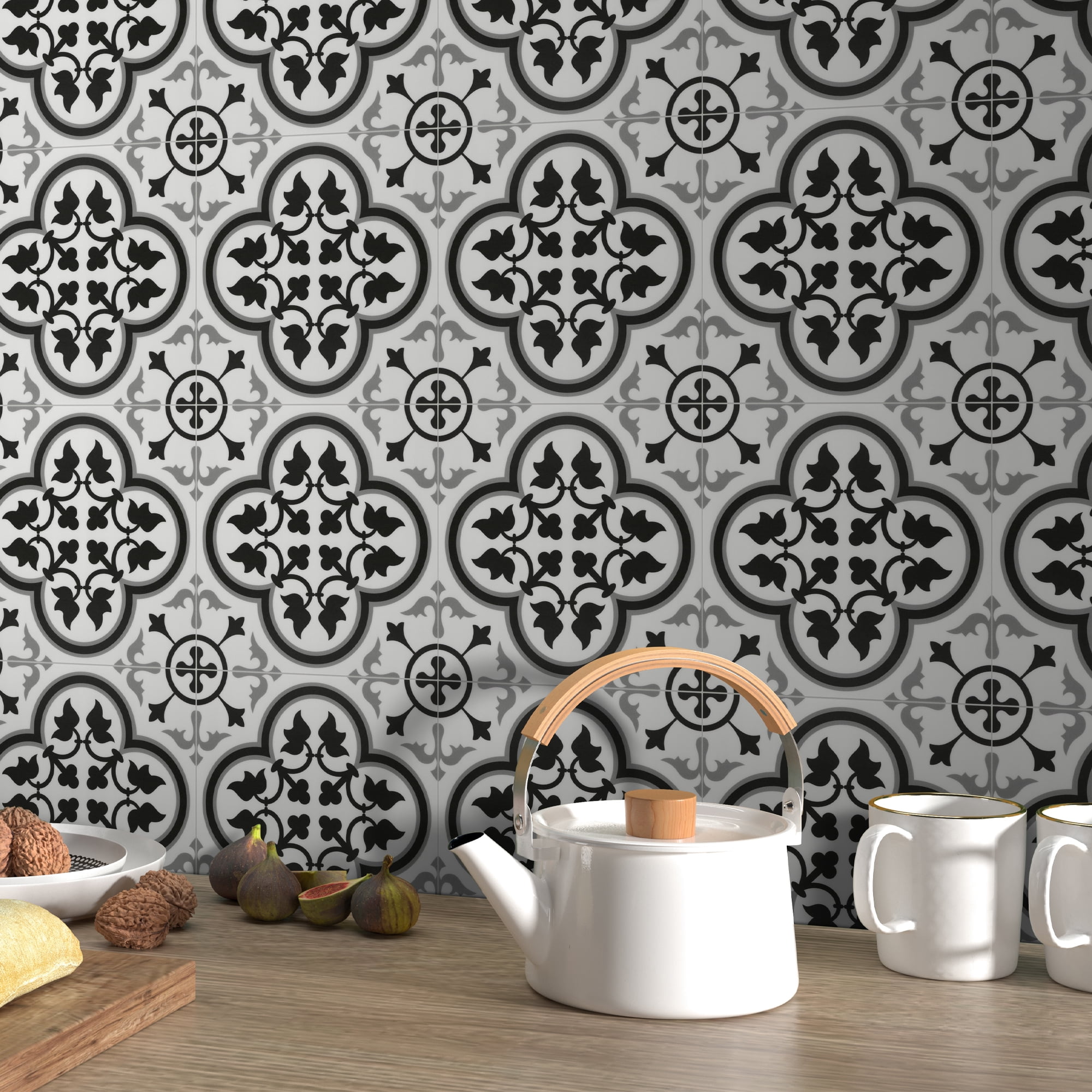 Sunwings Patterned Peel and Stick backsplash Wall and Floor Tile 9x9 Self Adhesive Vinyl Flooring, 16 Tiles/9.12 Sq. ft.