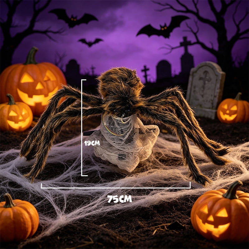 Halloween Animated Jumping Spider Decoration, Scary Electric Bouncing Spider with Sound and Light Effects, Realistic Plush Spider Prop for Haunted Houses, Parties, Yards, and Indoor/Outdoor Decor
