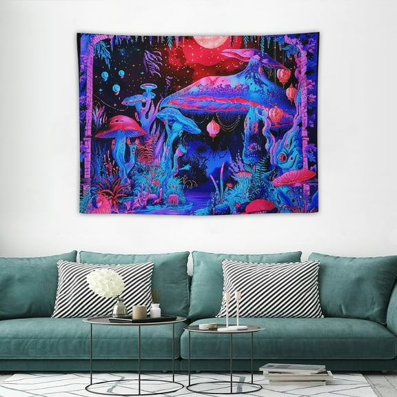 Blacklight Sci-fi Mushroom Tapestry Wall Hanging for Bedroom, Living Room Tapestry, Wall Art, Wall Decor, Hippie/Hippie Bed Cover
