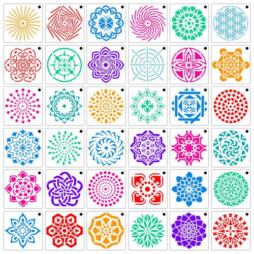36 PCS Mandala Stencils Mandala Dot Painting Stencils Templates for Rocks Wood 