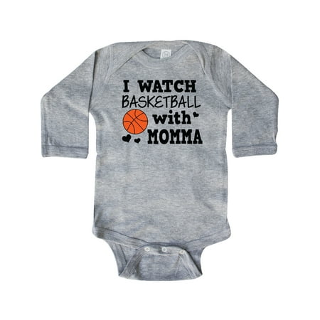 

Inktastic I Watch Basketball with Momma Gift Baby Boy Long Sleeve Bodysuit