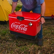 Coca-Cola 51L (54 qt) Ice Chest Beverage Cooler, 85 Can Capacity, Portable with Bottle Opener, Red and Black