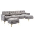 thumbnail image 3 of 110" L-Shape Convertible Sectional Sofa 4 Seats Couch with Movable Ottoman Storage Pockets Modern Upholstered Sofa for Apartment,Grey, 3 of 6